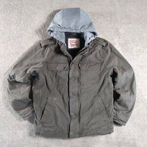 Levi’s‎ Sherpa Lined Hooded Military Jacket Mens M Olive Green Workwear Winter